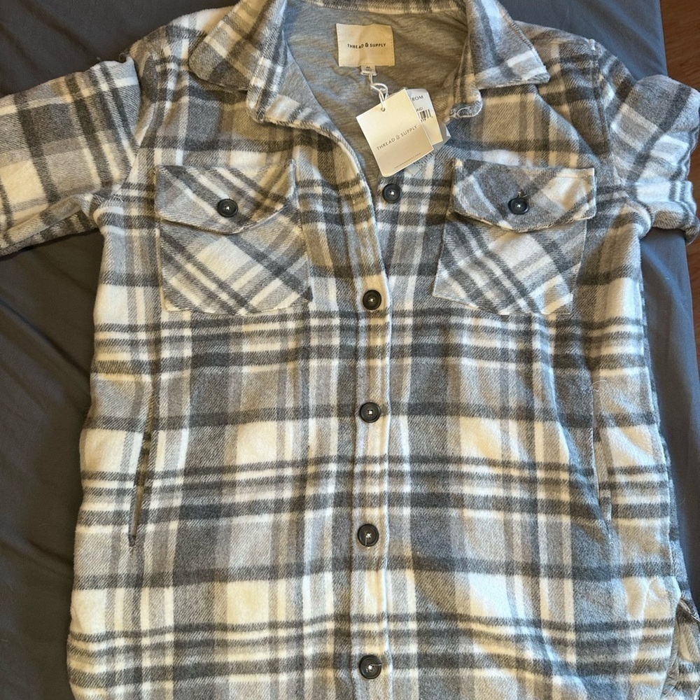 Gray and White Plaid Button-Up Shacket NWT Size Medium